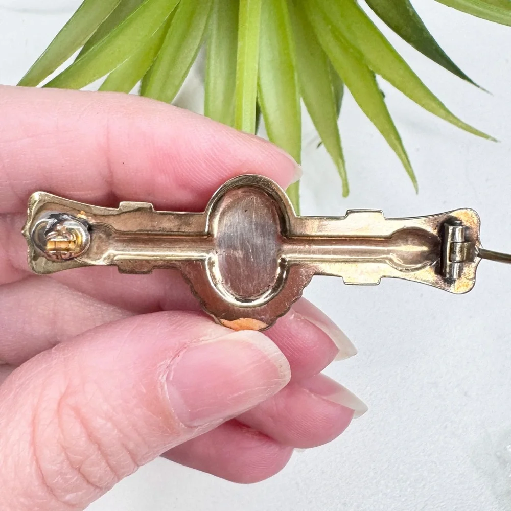 Antique Victorian 1880s 10k Rose Gold Filled Carnelian Cameo Bar Brooch